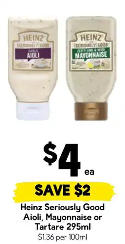 Drakes Heinz Seriously Good Aioli, Mayonnaise or Tartare offer