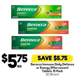 Drakes Berocca Immune Daily Defence or Energy Effervescent Tablets offer