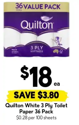 Drakes Quilton White 3 Ply Toilet Paper offer