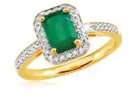 Grahams Jewellers 9ct Yellow Gold 1.00 Carat Natural Emerald 7x5mm and Diamond 0.15ct Ring offer