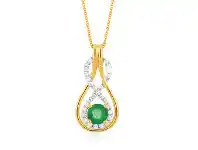 Grahams Jewellers 9ct Yellow Gold Natural Emerald 5mm + Diamond 0.22ct Infinity Pendant + 45cm Chain offer