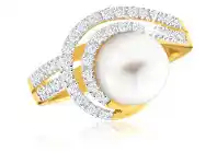 Grahams Jewellers 9ct Yellow Gold Cultured Pearl and Diamond Swirl Ring offer