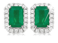Grahams Jewellers 9ct Yellow Gold Natural Emerald 6x4mm and 1/5 Carat Diamond Stud Earrings offer