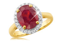 9ct Yellow Gold Diamond + Natural Enhanced/ Heat Treated Ruby Ring