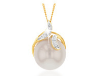 Grahams Jewellers 9ct Yellow Gold Golden Pearl and Diamond Pendant offer