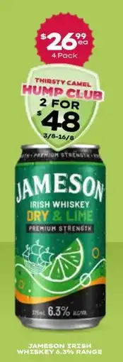 Thirsty Camel Jameson Irish Whiskey Dry & Lime offer