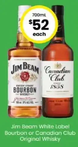 The Bottle O Jim Beam White Label Bourbon or Canadian Club Original Whisky offer