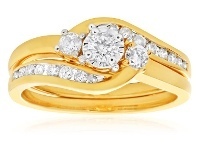 Shiels 9ct Yellow Gold 2 Ring Bridal Set with 19 Diamonds Totalling 0.5 Carats offer