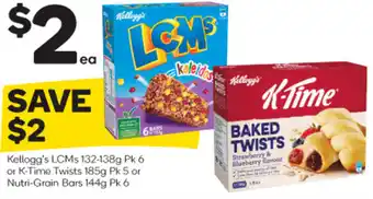 Woolworths Kellogg's LCMs 132-138g Pk 6 or K-Time Twists offer