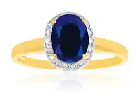 Shiels 9ct Yellow Gold & White Gold Created Sapphire and Diamond Ring offer