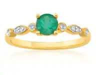 Shiels 9ct Natural Emerald and Diamond Ring offer