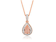 Shiels 9ct Rose Gold 7x5mm Pear Morganite and 0.15 ct Diamond Pendant with 45cm Chain offer