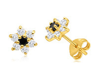 Shiels 9ct Yellow Gold Cubic Zirconia + Natural Sapphire Flower Stud Earrings offer