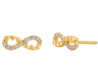 Shiels 9ct Yellow Gold Cubic Zirconia and Heart Embossed Infinity Stud Earrings offer