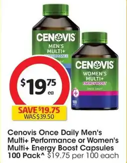Coles Cenovis Once Daily Men's Multi+ Performance or Women's Multi+ Energy Boost Capsules offer