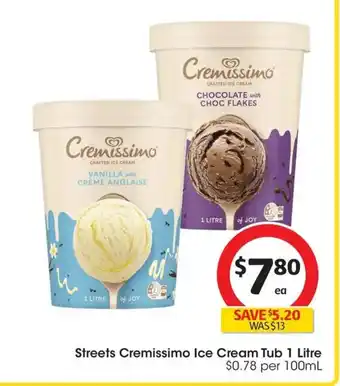 Coles Streets Cremissimo Ice Cream Tub offer