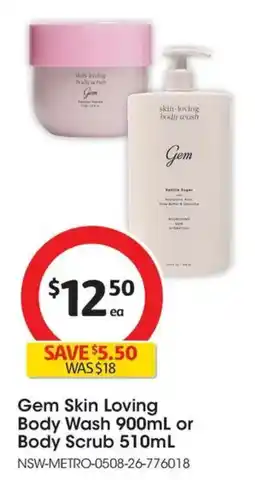 Coles Gem Skin Loving Body Wash or Body Scrub offer