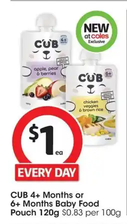 Coles CUB 4+ Months or 6+ Months Baby Food Pouch offer