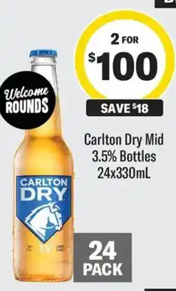 Coles Carlton Dry Mid 3.5% Bottles offer