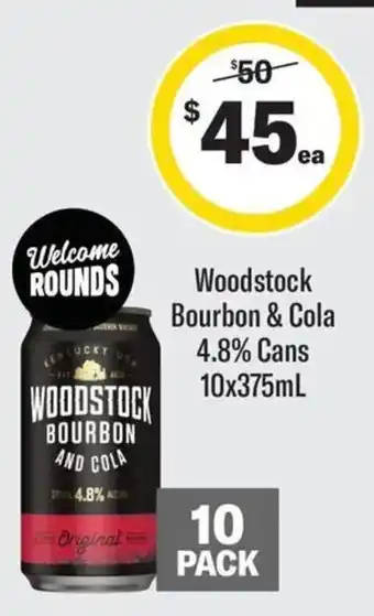 Coles Woodstock Bourbon & Cola 4.8% Cans offer