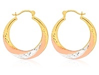 Shiels 9ct Yellow Gold Silver Filled Three Tone Swirl Hoop Earrings offer