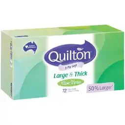 Woolworths Quilton 3 Ply Large & Thick Aloe Vera Facial Tissue offer