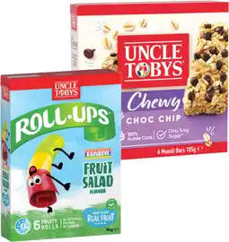 IGA Uncle Tobys Muesli Bars 5‑6 Pack or Roll‑Ups 6 Pack Selected Varieties offer