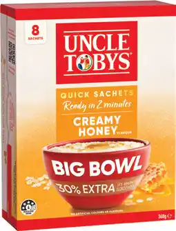 IGA Uncle Tobys Big Bowl Oats Quick Sachets Selected Varieties offer