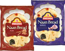 IGA Mission Naan Bread 4 Pack or Mini 6 Pack Selected Varieties offer