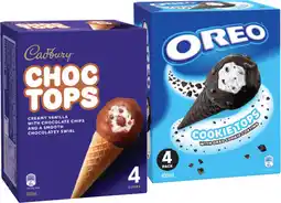 IGA Cadbury Choc Tops or Oreo Cookie Top Ice Cream Cones 4 Pack offer