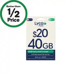 Woolworths Lyca $20 Starter Pack° offer