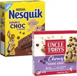 Coles Uncle Tobys Muesli Bars 145g-185g or Nestlé Nesquik Bars 120g offer
