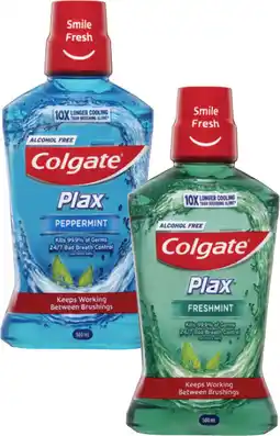 Coles Colgate Plax Fresh Mint or Peppermint Mouthwash 500mL offer
