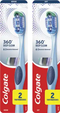Coles Colgate 360° Soft or Medium Toothbrush 2 Pack offer