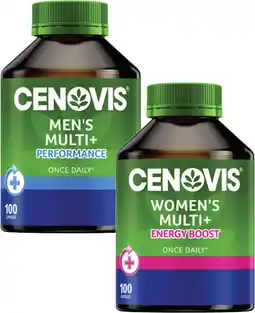 Coles Cenovis Once Daily Men's Multi+ Performance or Women's Multi+ Energy Boost Capsules 100 Pack offer