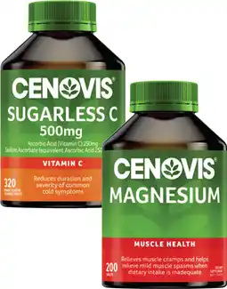 Coles Cenovis Magnesium Tablets 200 Pack or Sugarless C 500mg Chewable Tablets 320 Pack offer