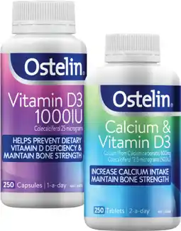 Coles Ostelin Calcium & Vitamin D3 Tablets or Vitamin D3 1000IU Capsules 250 Pack offer