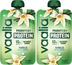 Coles Vaalia Probiotics + Protein No Added Sugar Yoghurt Pouch offer