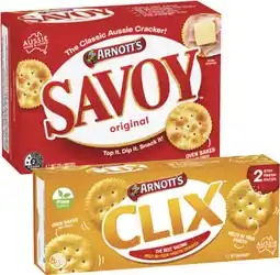 Coles Arnott's Savoy or Clix Crackers 225g-250g offer