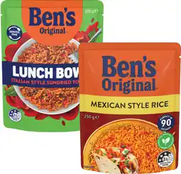 Coles Ben's Original Flavoured Rice Pouch or Lunch Bowl 220g-250g offer