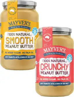 Coles Mayver's Smooth or Crunchy Peanut Butter 375g offer