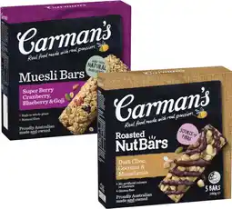 Coles Carman's Nut or Muesli Bars 160g-270g offer