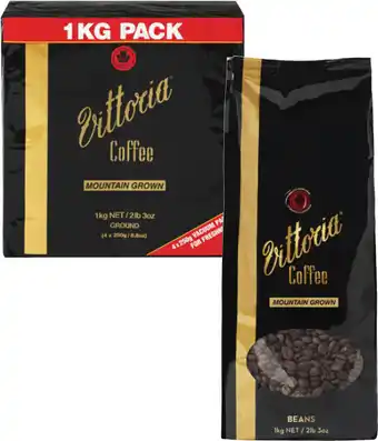 Coles Vittoria Mountain Grown Coffee Beans or Ground 1kg offer