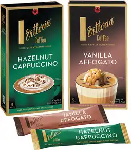 Coles Vittoria Hazelnut Cappuccino or Vanilla Affogato Coffee Sachets 8 Pack offer