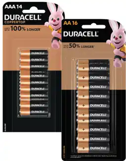 Coles Duracell Coppertop Batteries AA 16 Pack or AAA 14 Pack offer