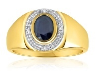 Shiels 9ct Yellow Gold Natural Black Sapphire + Diamond Gents Ring offer