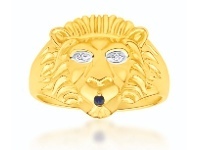 Shiels 9ct Yellow Gold Lion Head Diamond and Sapphire Gents Ring offer