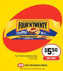 IGA Four'n Twenty Meat Pies 4 Pack offer
