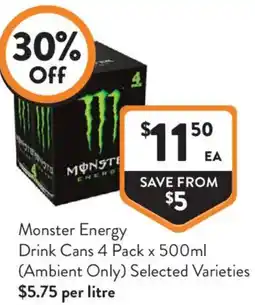Foodworks Monster Energy Drink Cans 4 Pack x 500ml offer