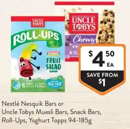 Foodworks Uncle Tobys Roll-Ups offer
